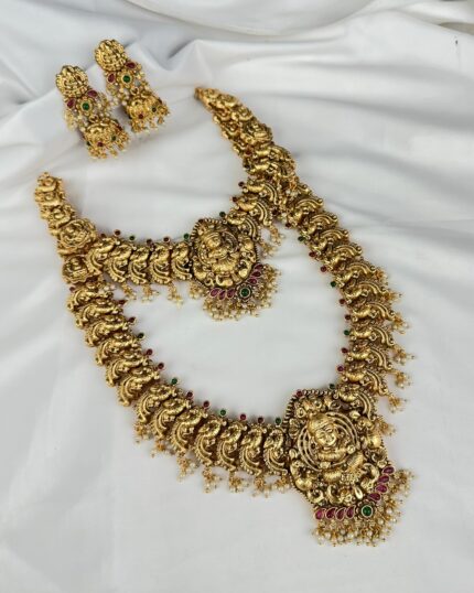 Antique Temple Lakshmi Semi Bridal Long & Short Haram Set