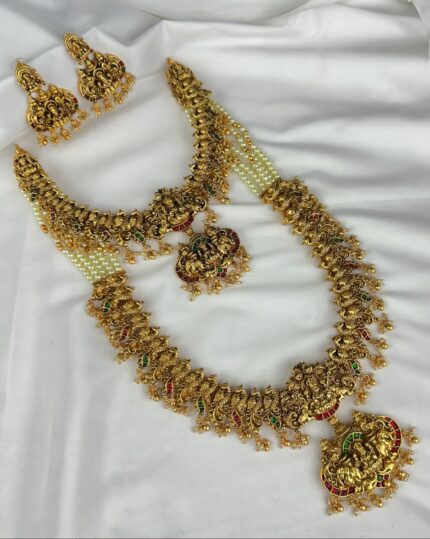Grand Lakshmi Pearl Layered Semi Bridal Jewelry Set