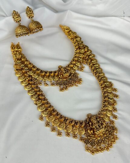Grand Antique Gold-Plated Semi Bridal Temple Jewellery Set