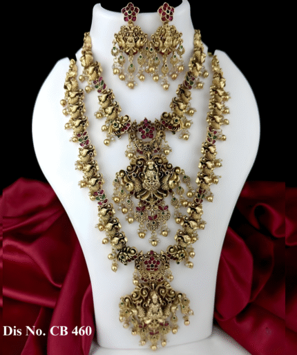 Antique Gold-Plated Semi Bridal Set with Ruby Stones & Lakshmi Design