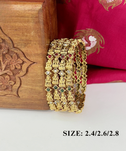 Antique Lakshmi Design Bangles With Red, Green & White Stones