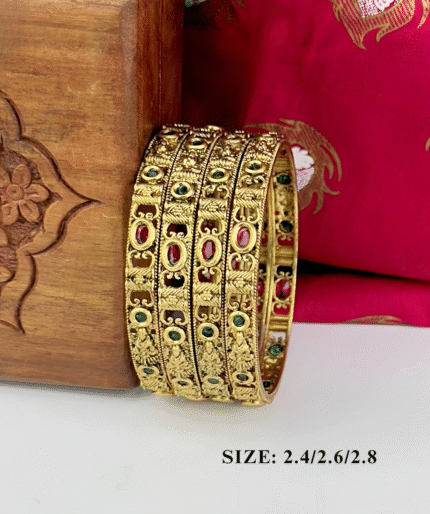 Antique Peacock Floral Bangle with Ruby & Emerald Stones