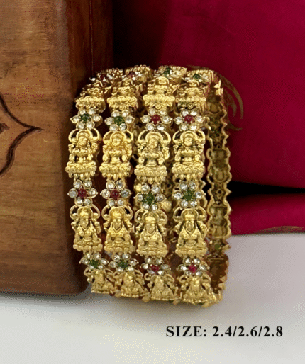 Antique Temple Lakshmi Bangle With Multicolor Stone Detailing