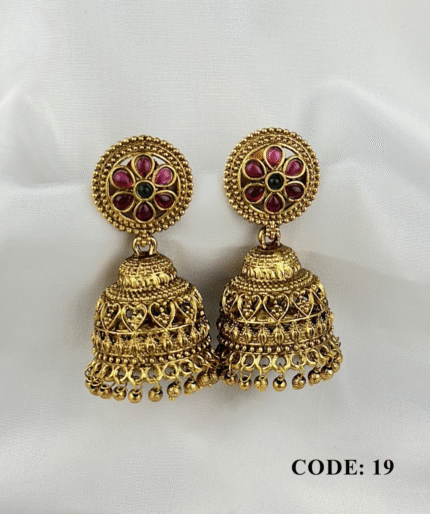 Floral Jimikki With Ruby And Green Stone Detailing