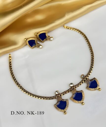 Geometric Shield Choker Set – Antique Gold Finish with Blue Enamel