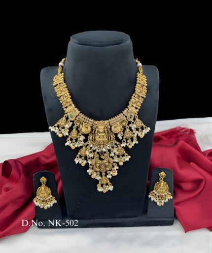 Goddess Lakshmi Temple Choker Set – Antique Gold With Kundan & Pearls