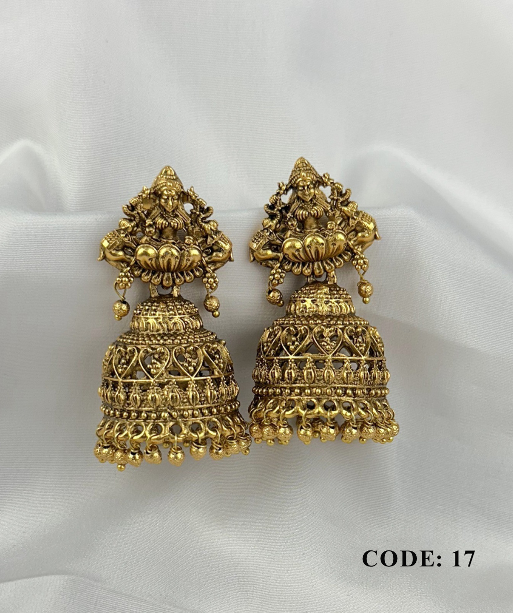 Gold-Plated Jimikki With Goddess Lakshmi Design Gold-Plated Jimikki With Goddess Lakshmi Design