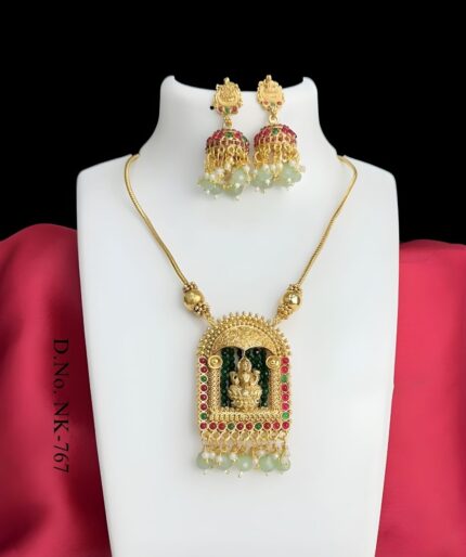 Lakshmi Motif Necklace Set – Gold Plated with Jadau & Kundan
