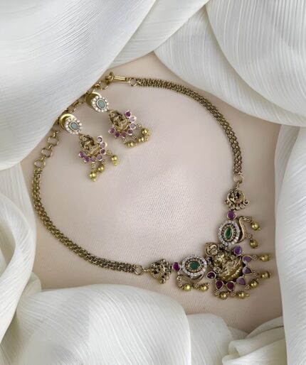 Lakshmi Temple Choker – Antique Gold With Ruby and Emerald Stones