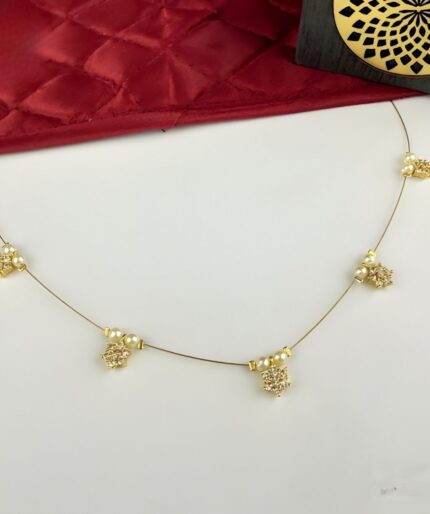 Snowflake Cluster Invisible Choker – Pearl & CZ Gold Finish