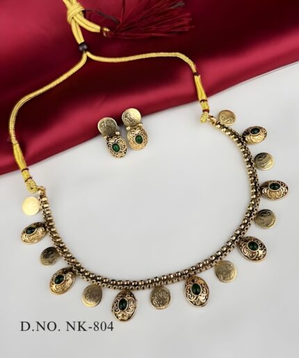 Coin Temple Design Choker Set – Oxidized Gold Tone